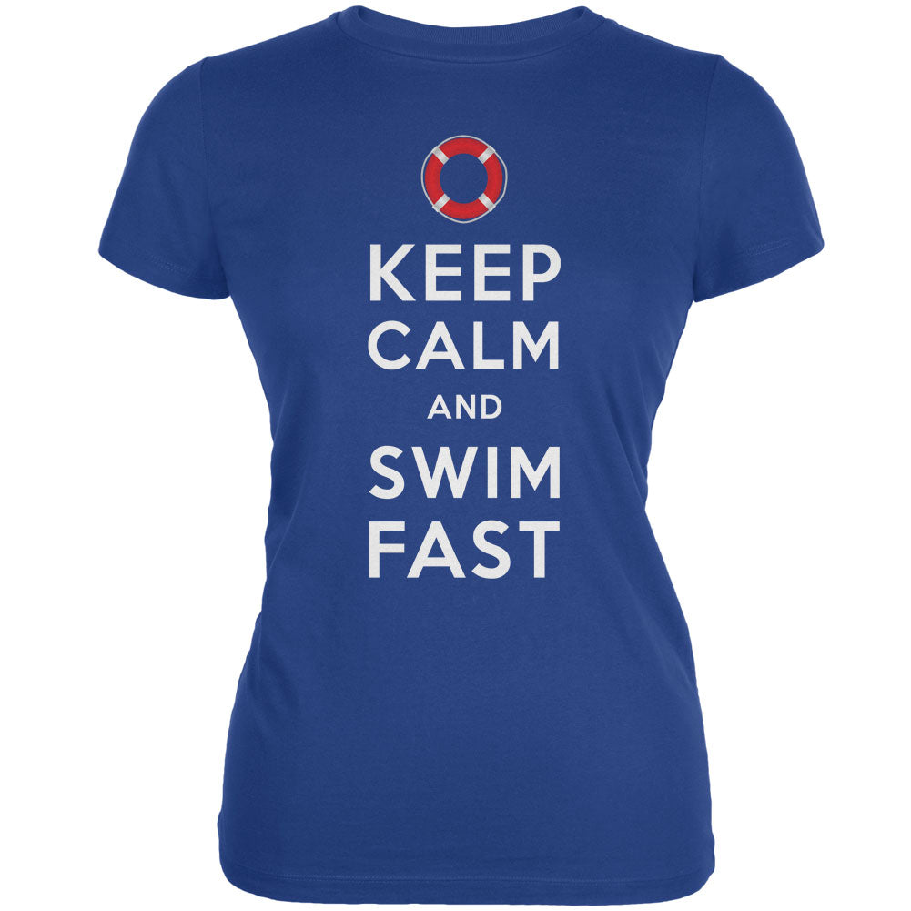 Lifeguard Keep Calm and Swim Fast Royal Juniors Soft T-Shirt Juniors T-Shirts Old Glory SM Blue 