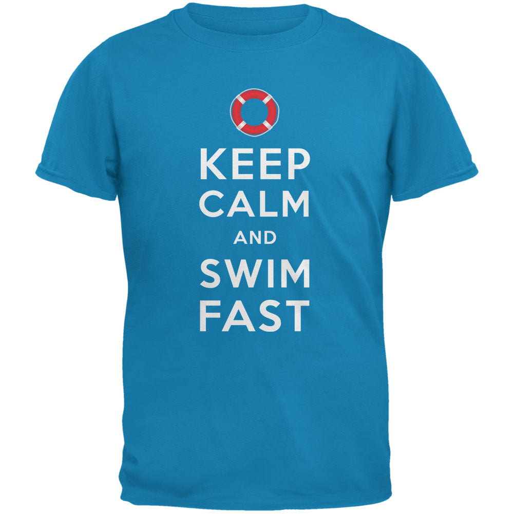 Lifeguard Keep Calm and Swim Fast Sapphire Blue Adult T-Shirt Men's T-Shirts Old Glory 2XL Blue 