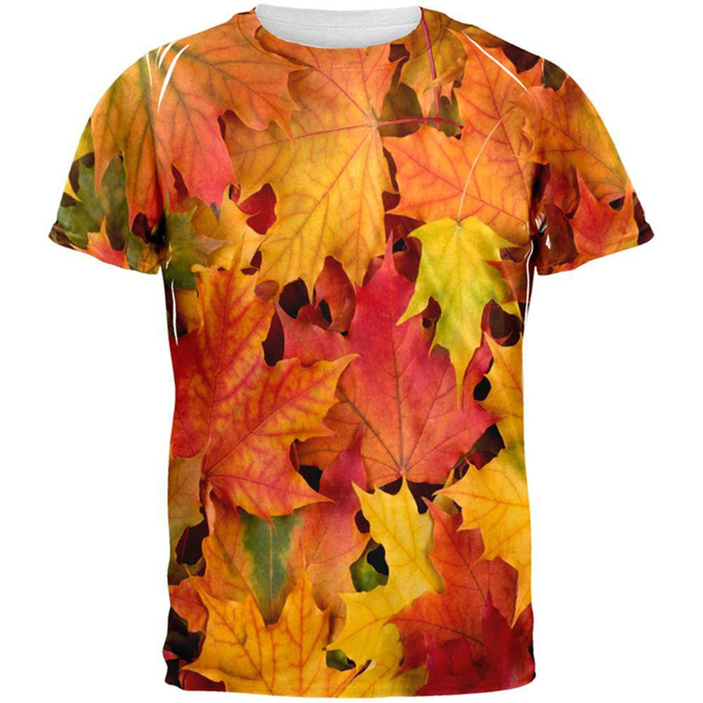 Autumn Fall Leaves All Over Adult T-Shirt Men's T-Shirts Old Glory 2XL White 