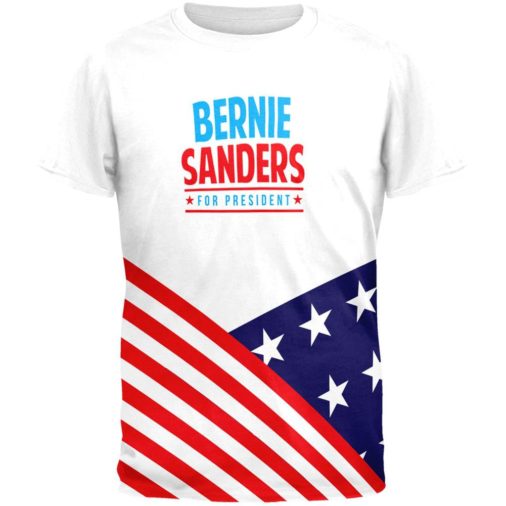 Election 2016 Bernie Sanders Curved Flag All Over Adult T-Shirt Men's T-Shirts Old Glory 2XL Multi 