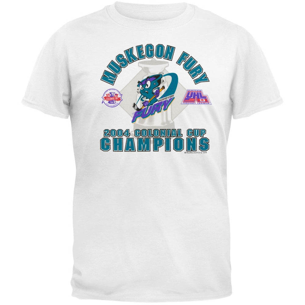 Muskegon Fury - 2004 Championship White Adult T-Shirt Men's T-Shirts Muskegon Fury   