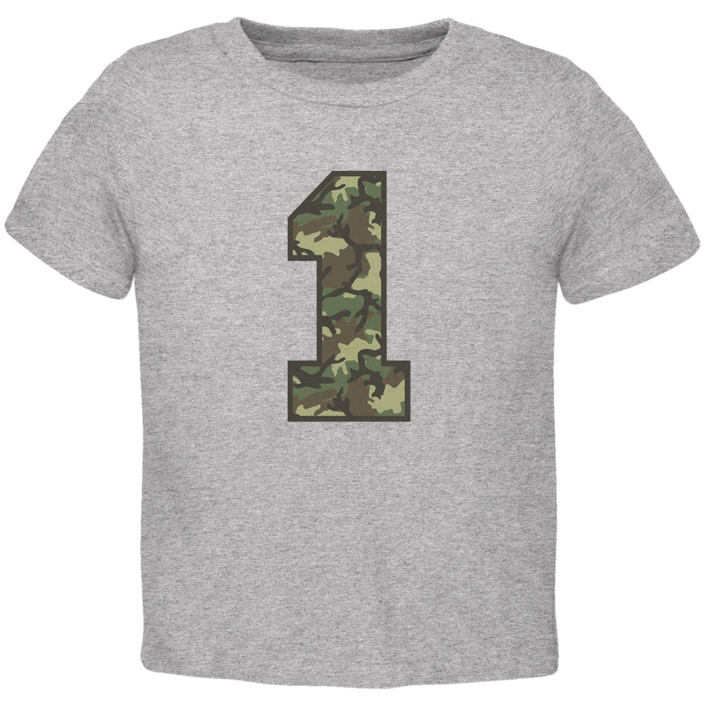 Birthday Kid Camo 1 1st First Heather Toddler T-Shirt Toddler T-Shirts Old Glory 2T Grey 