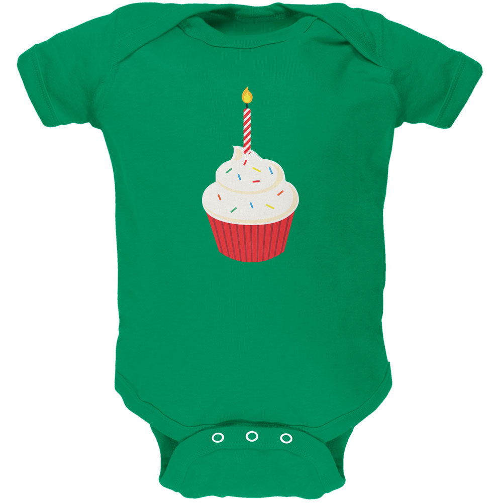 Birthday Kid Cupcake 1 1st First Kelly Green Soft Baby One Piece Baby One Piece Old Glory 0-3M Green 