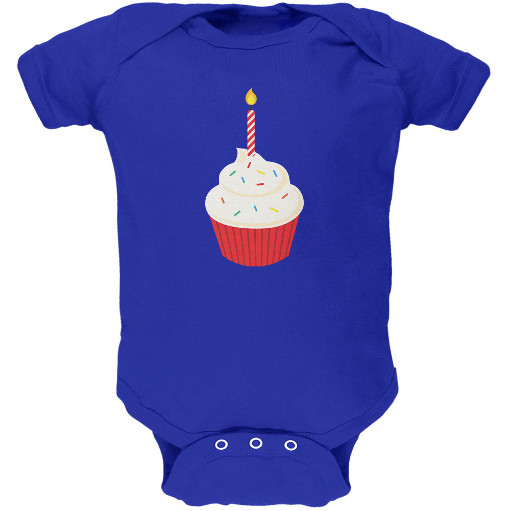 Birthday Kid Cupcake 1 1st First Royal Soft Baby One Piece Baby One Piece Old Glory 0-3M Blue 