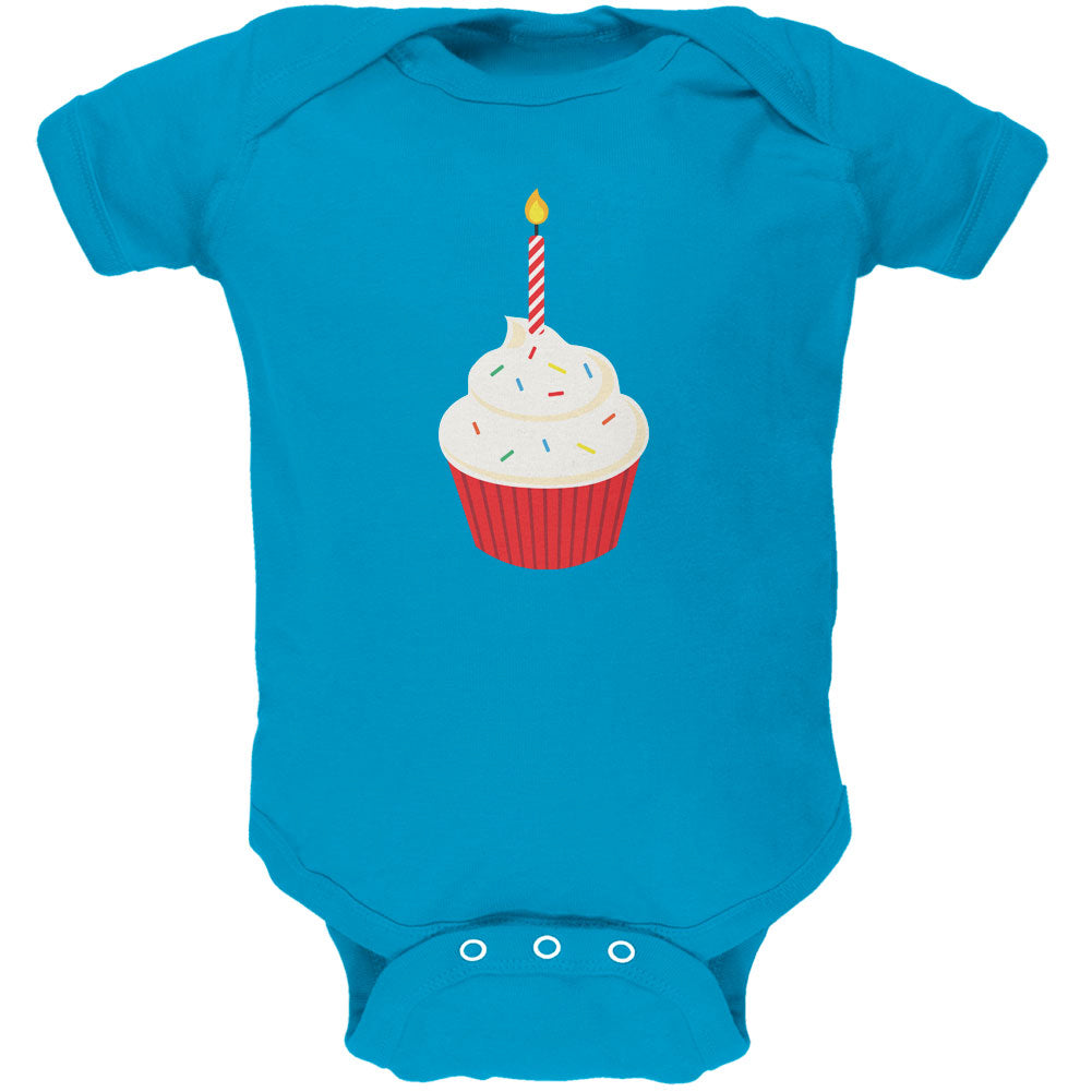 Birthday Kid Cupcake 1 1st First Turquoise Soft Baby One Piece Baby One Piece Old Glory 0-3M Blue 