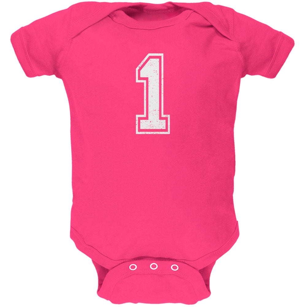 Birthday Kid Jersey 1 1st First Hot Pink Soft Baby One Piece Baby One Piece Old Glory 0-3M Pink 