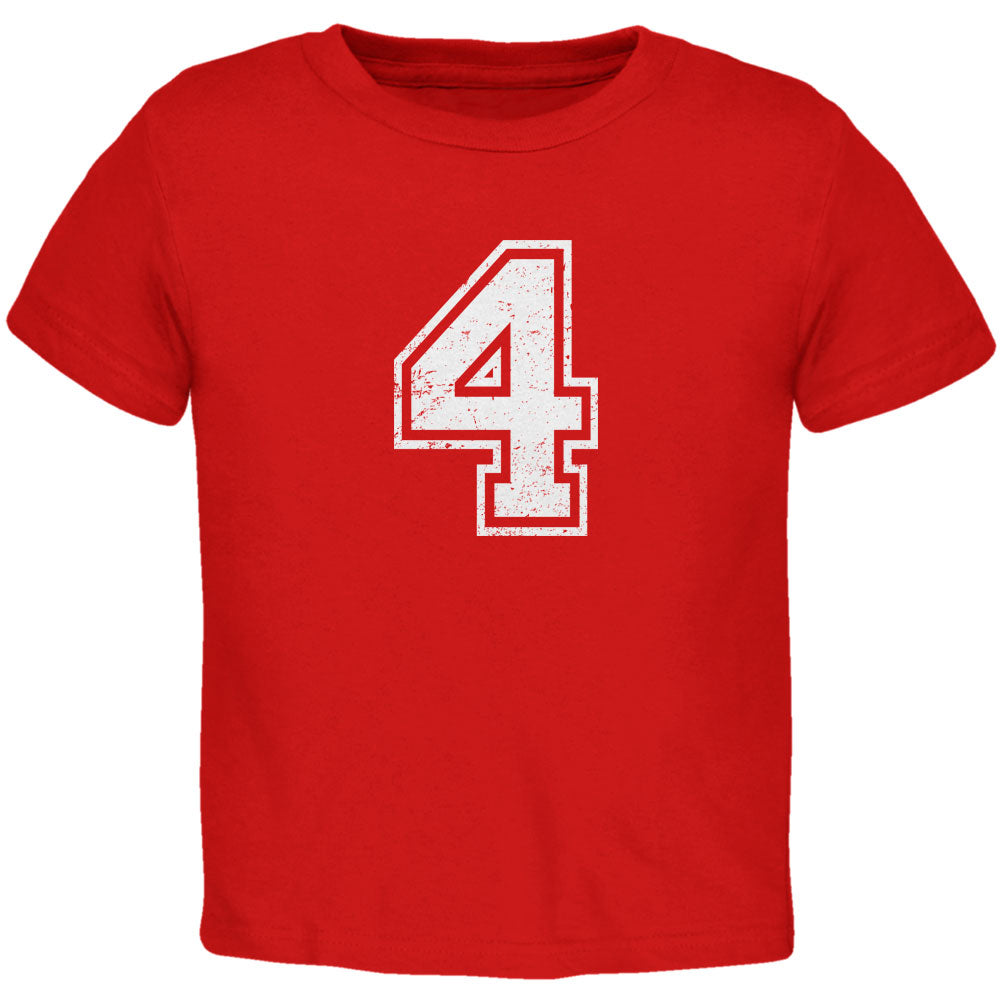 Birthday Kid Jersey 4 4th Fourth Red Toddler T-Shirt Toddler T-Shirts Old Glory 2T Red 