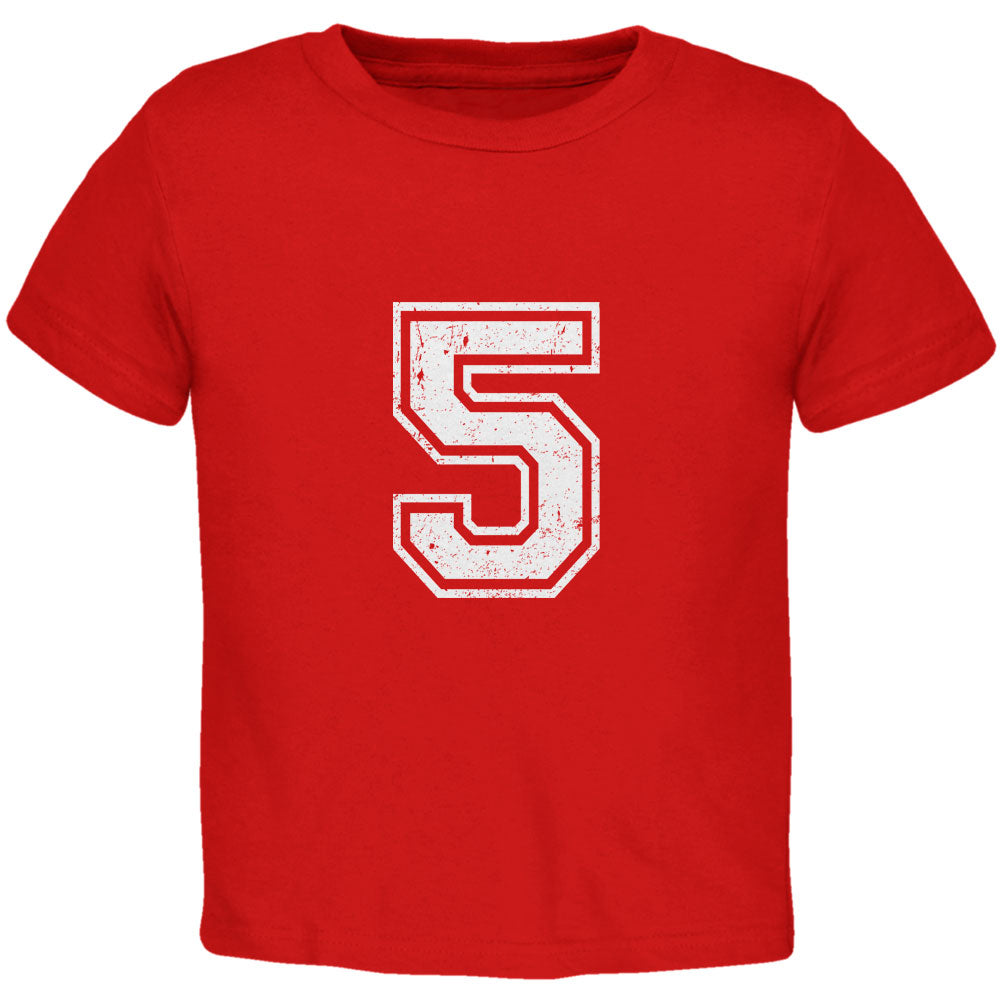 Birthday Kid Jersey 5 5th Fifth Red Toddler T-Shirt Toddler T-Shirts Old Glory 4T Red 