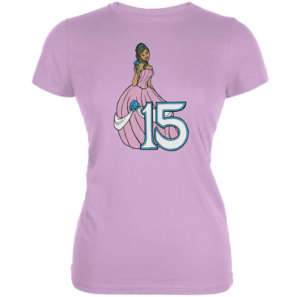 Quincenera Birthday 15 15th Fifteenth Lilac Juniors Soft T-Shirt Juniors T-Shirts Old Glory LG Purple 