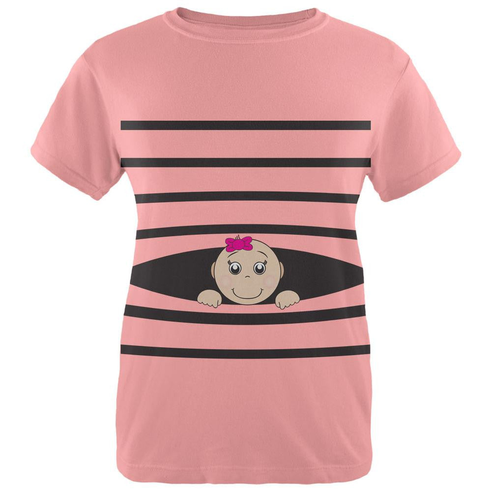 Striped Peeking Baby Girl Salmon Womens T-Shirt Women's T-Shirts Old Glory   