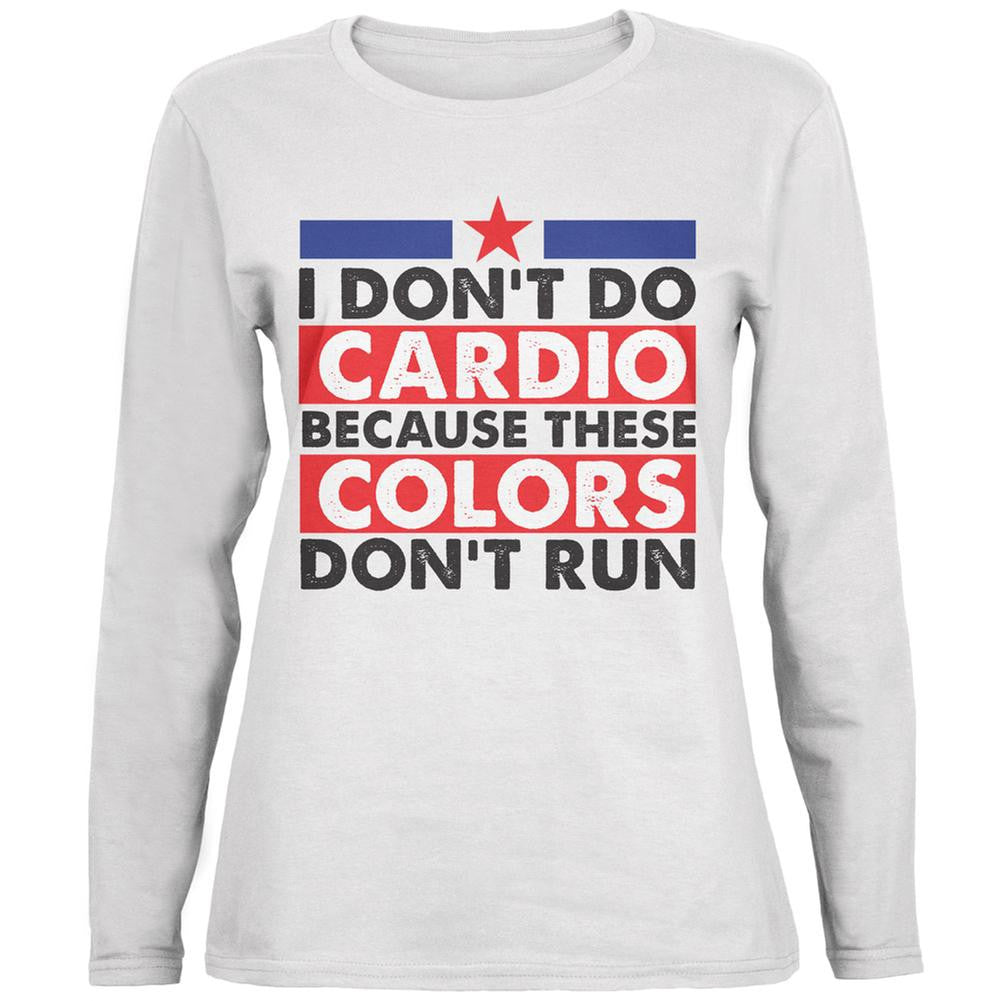 4th of July I Don't Do Cardio White Womens Long Sleeve T-Shirt Women's Long Sleeves Old Glory 2XL White 