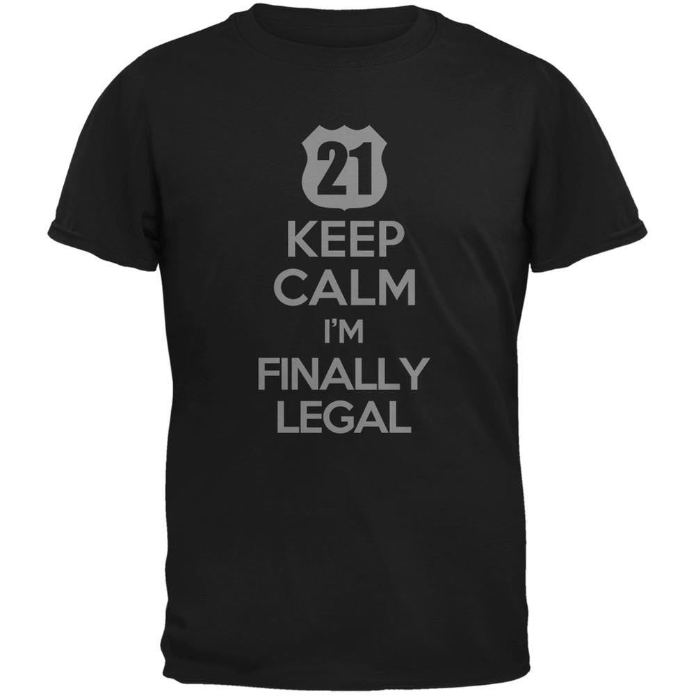 Keep Calm Finally Legal 21st Black Adult T-Shirt Men's T-Shirts Old Glory 2XL Black 