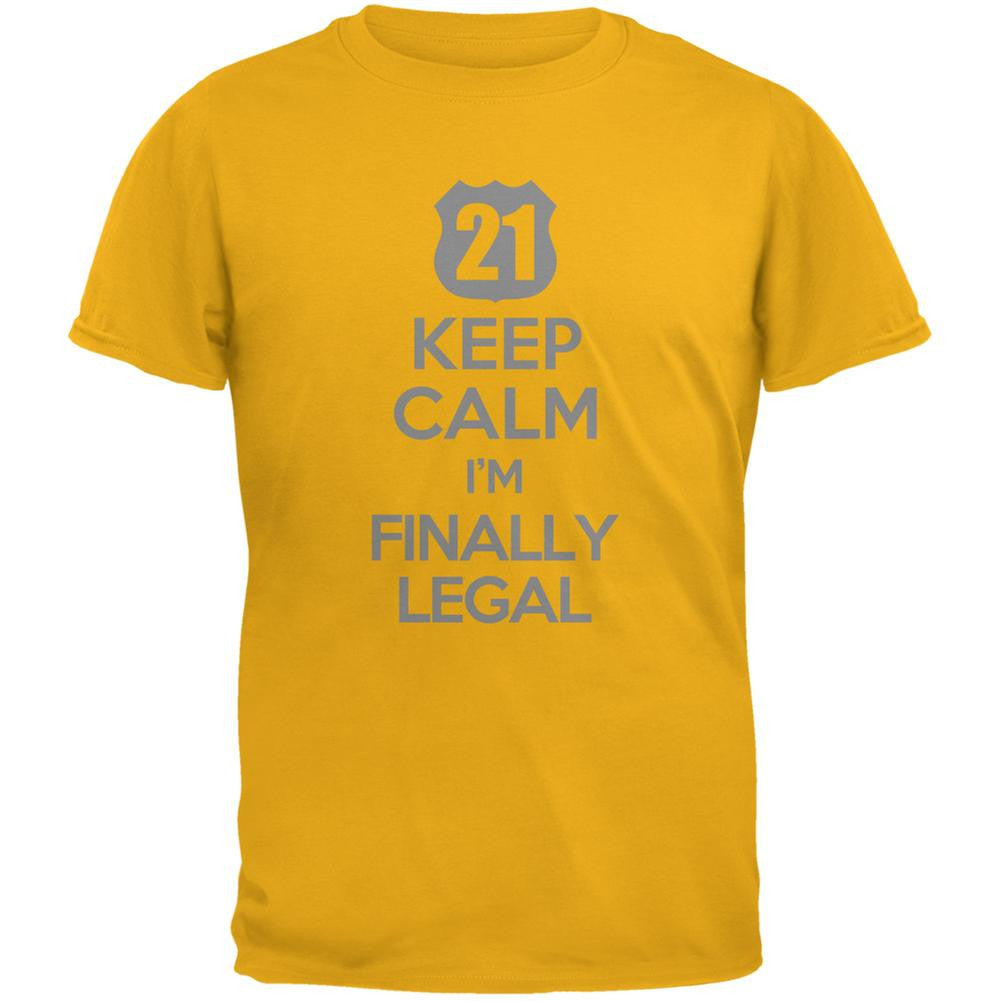 Keep Calm Finally Legal 21st Gold Adult T-Shirt Men's T-Shirts Old Glory 2XL Yellow 