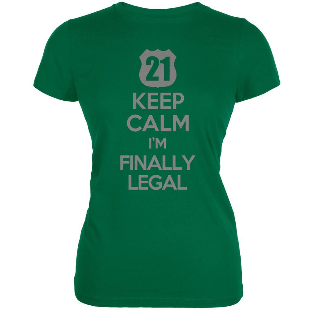 Keep Calm Finally Legal 21st Kelly Green Juniors Soft T-Shirt Juniors T-Shirts Old Glory 2XL Green 