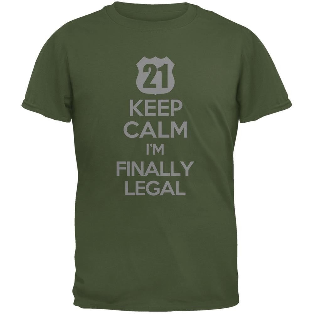 Keep Calm Finally Legal 21st Military Green Adult T-Shirt Men's T-Shirts Old Glory 2XL Green 