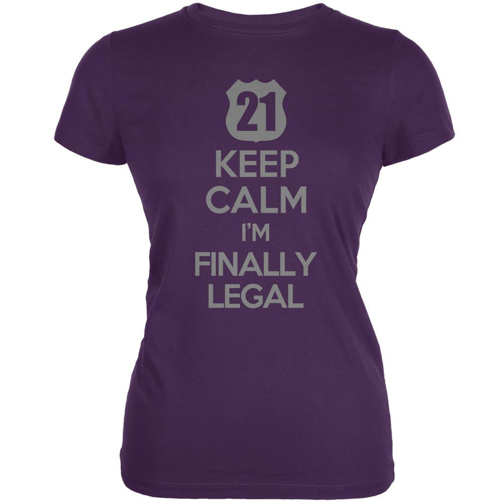 Keep Calm Finally Legal 21st Purple Juniors Soft T-Shirt Juniors T-Shirts Old Glory 2XL Purple 