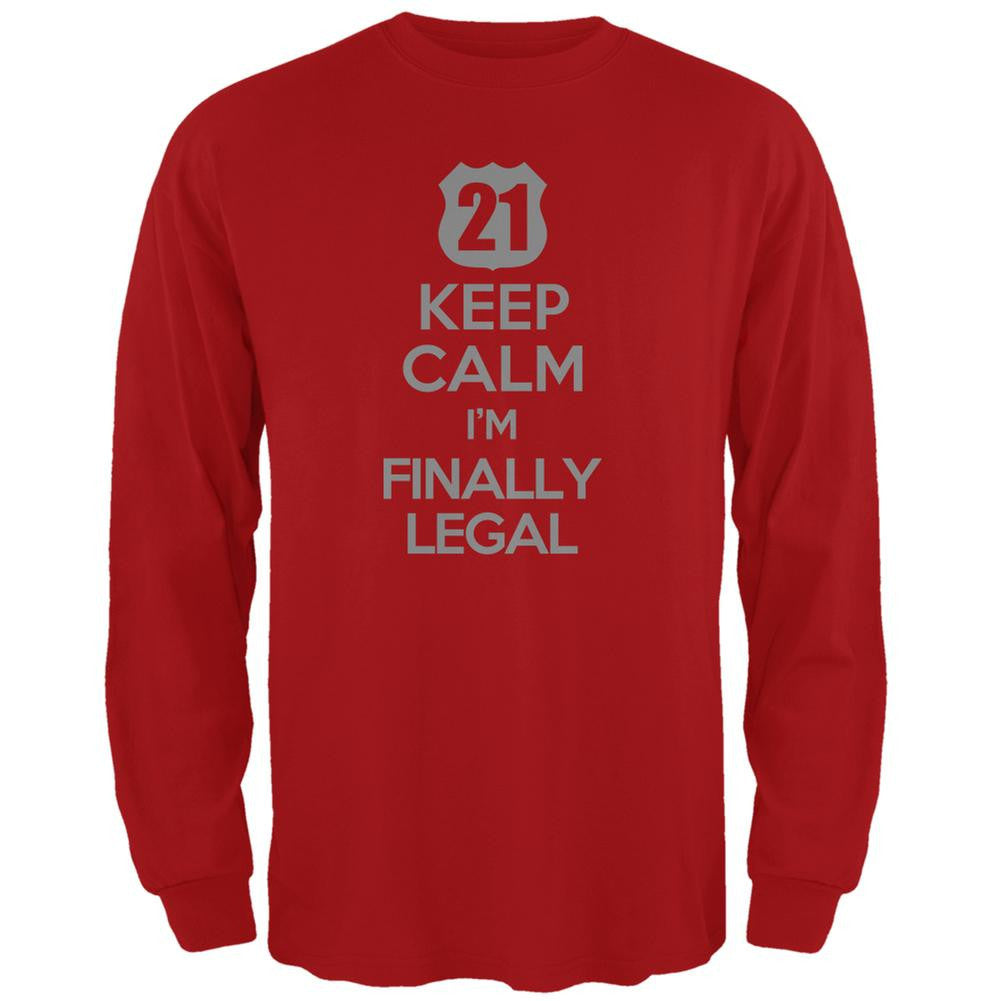 Keep Calm Finally Legal 21st Red Adult Long Sleeve T-Shirt Men's Long Sleeves Old Glory 2XL Red 