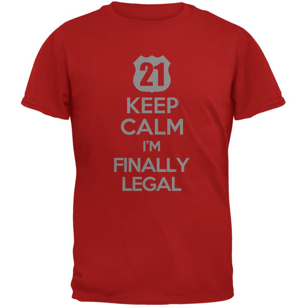 Keep Calm Finally Legal 21st Red Adult T-Shirt Men's T-Shirts Old Glory 2XL Red 