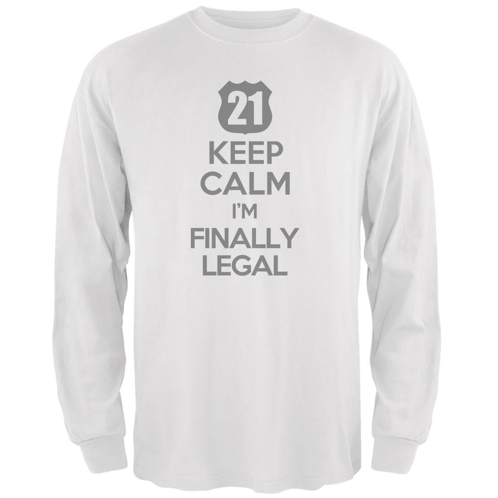 Keep Calm Finally Legal 21st White Adult Long Sleeve T-Shirt Men's Long Sleeves Old Glory 2XL Black 