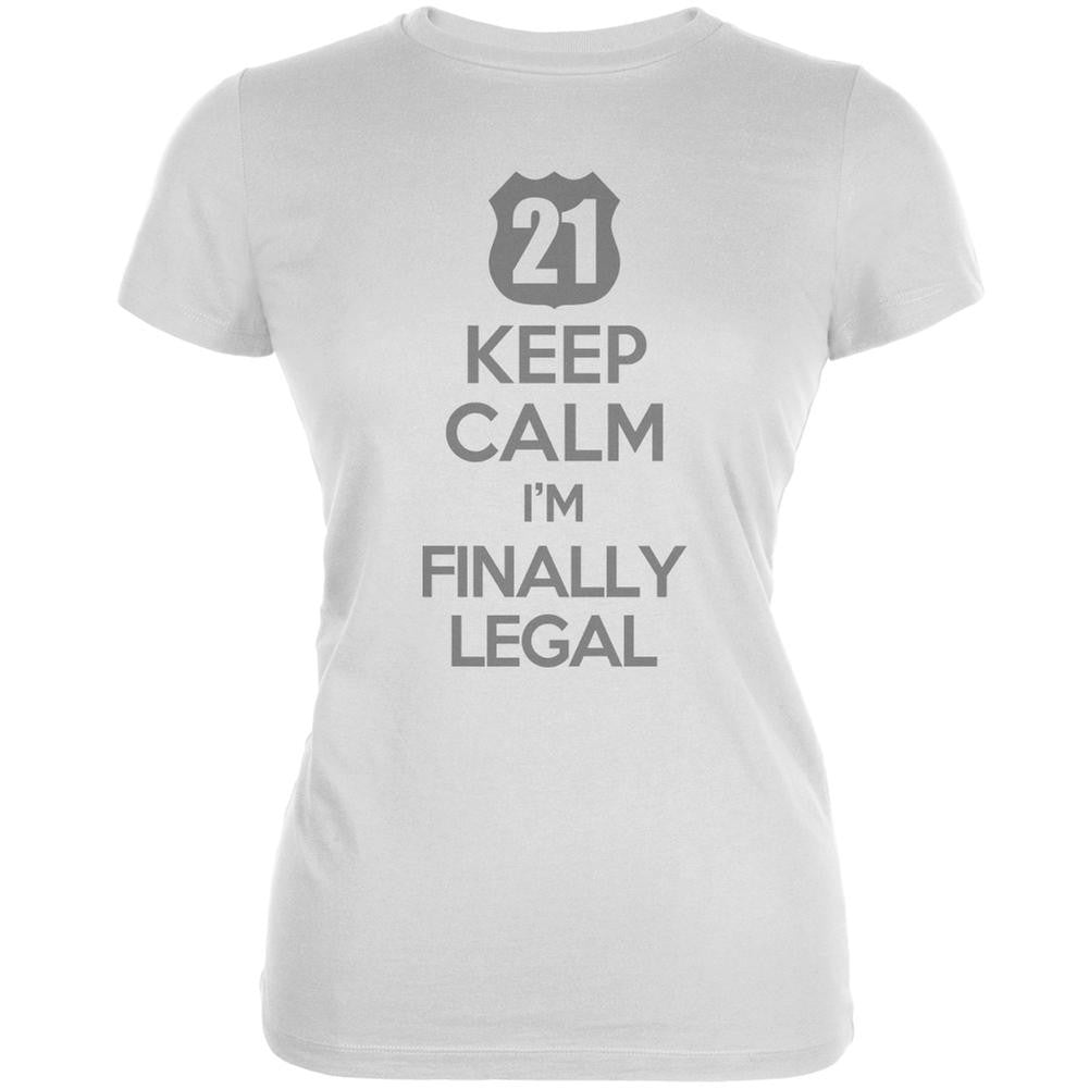 Keep Calm Finally Legal 21st White Juniors Soft T-Shirt Juniors T-Shirts Old Glory 2XL White 