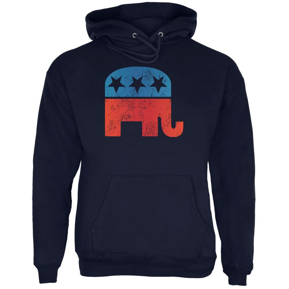 Distressed Republican Elephant Logo Navy Adult Hoodie Men's Hoodies Old Glory 2XL Blue 