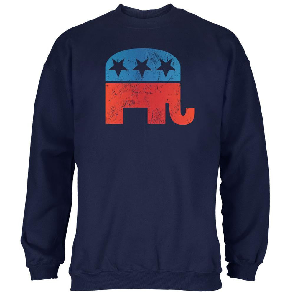 Distressed Republican Elephant Logo Navy Adult Sweatshirt Men's Sweatshirts Old Glory 2XL Blue 