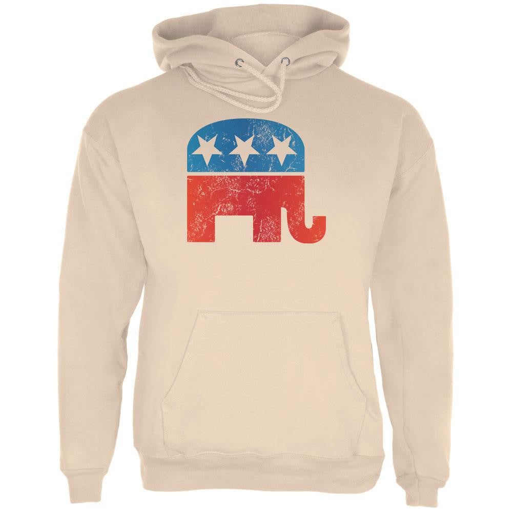 Distressed Republican Elephant Logo Sand Adult Hoodie Men's Hoodies Old Glory 2XL Beige 