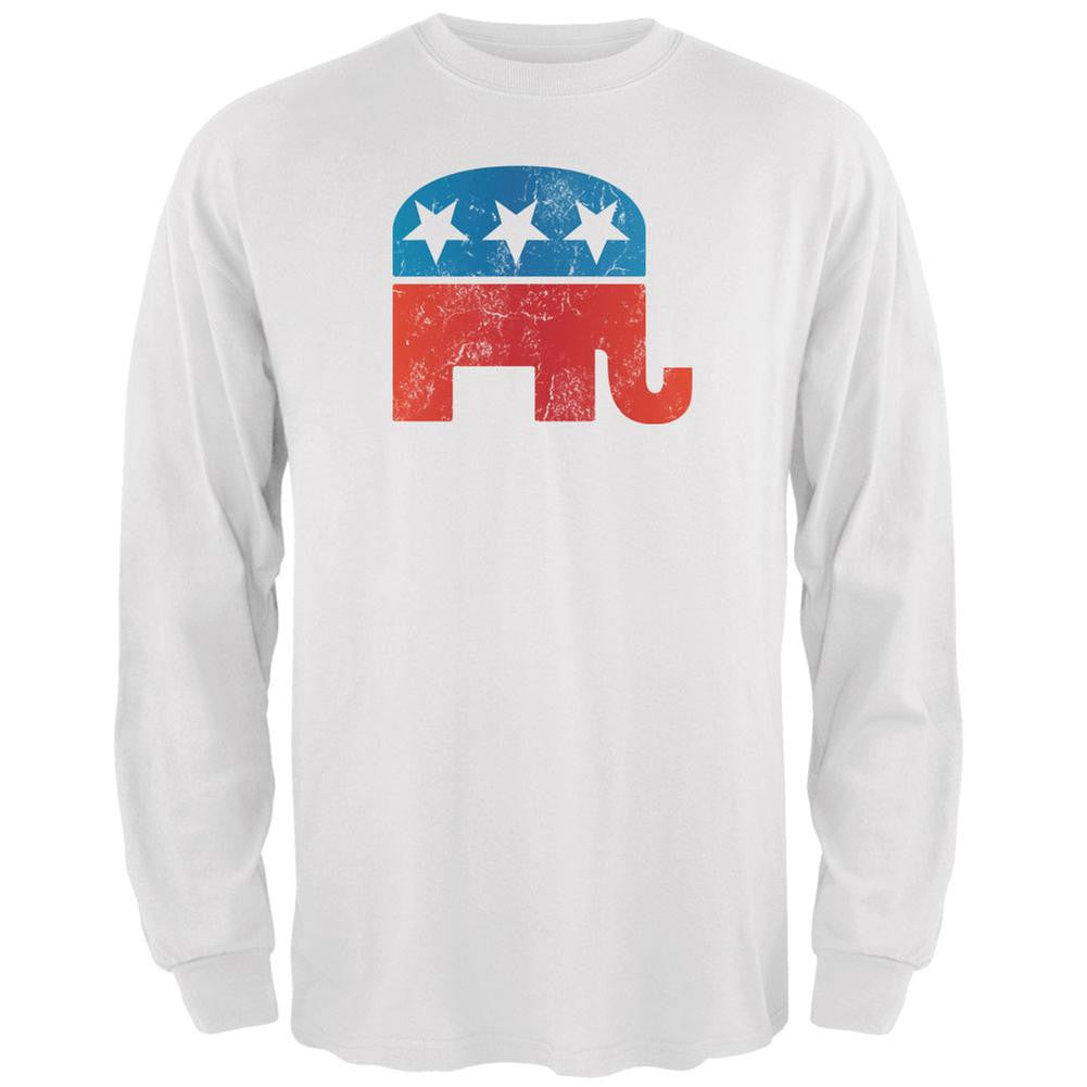 Distressed Republican Elephant Logo White Adult Long Sleeve T-Shirt Men's Long Sleeves Old Glory 2XL White 