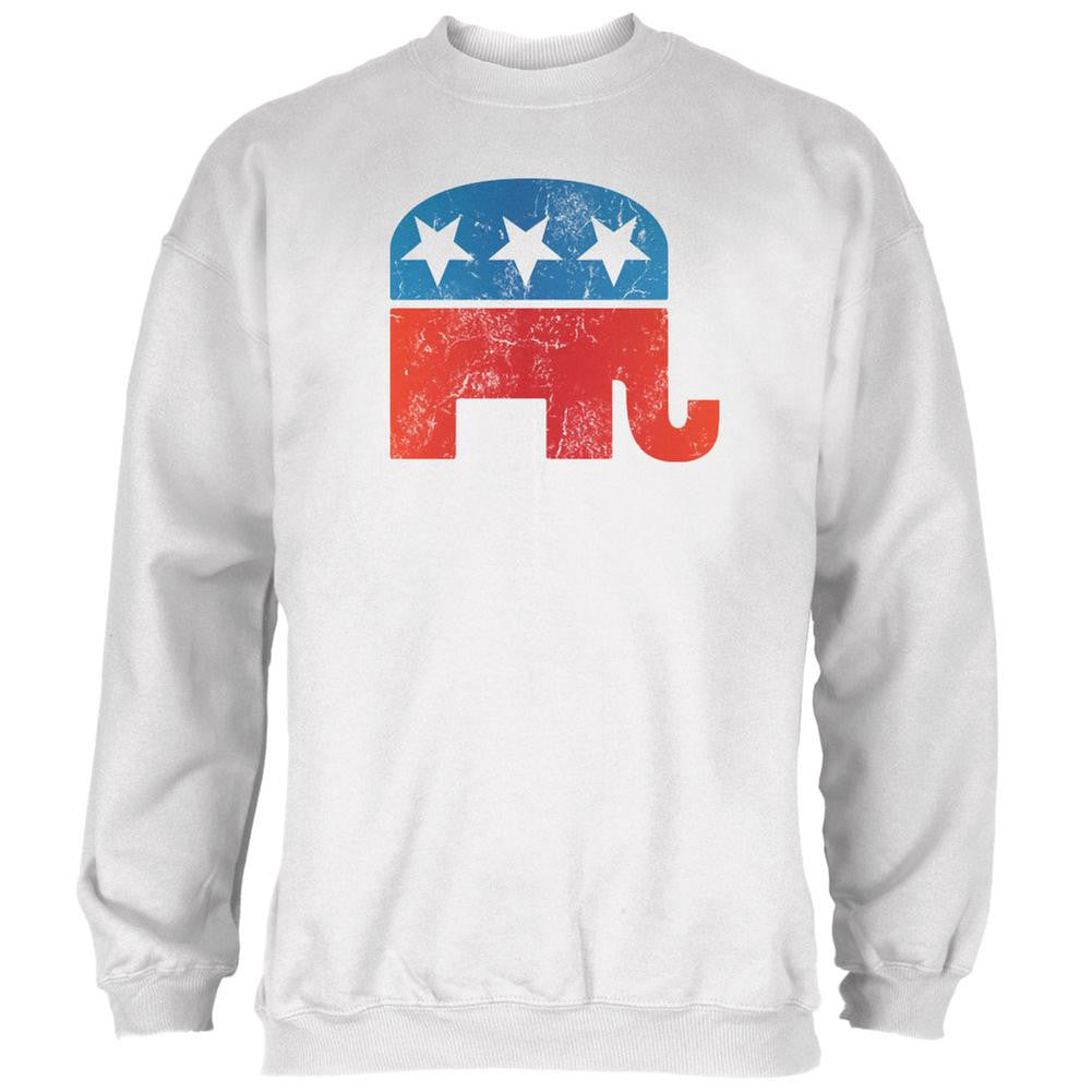 Distressed Republican Elephant Logo White Adult Sweatshirt Men's Sweatshirts Old Glory 2XL White 