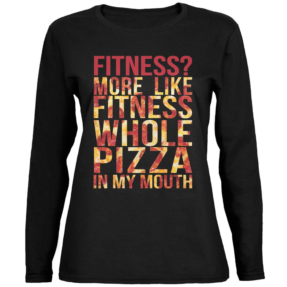 Fitness Whole Pizza In My Mouth Black Womens Long Sleeve T-Shirt Women's Long Sleeves Old Glory 2XL Black 