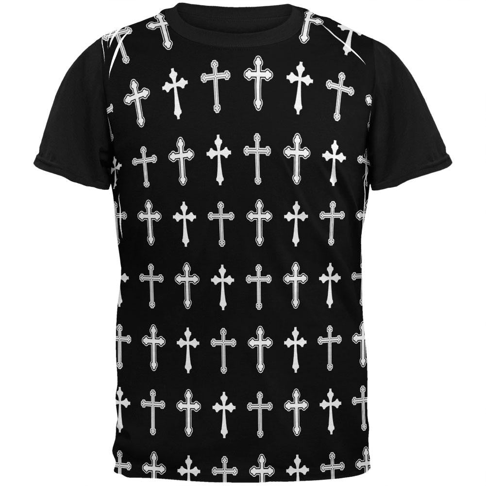 Crosses Pattern Adult Black Back T-Shirt Men's T-Shirts Old Glory SM Multi 