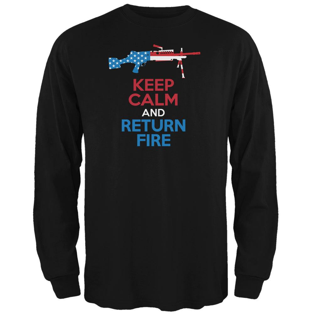 Keep Calm and Return Fire SAW Black Adult Long Sleeve T-Shirt Men's Long Sleeves Old Glory   