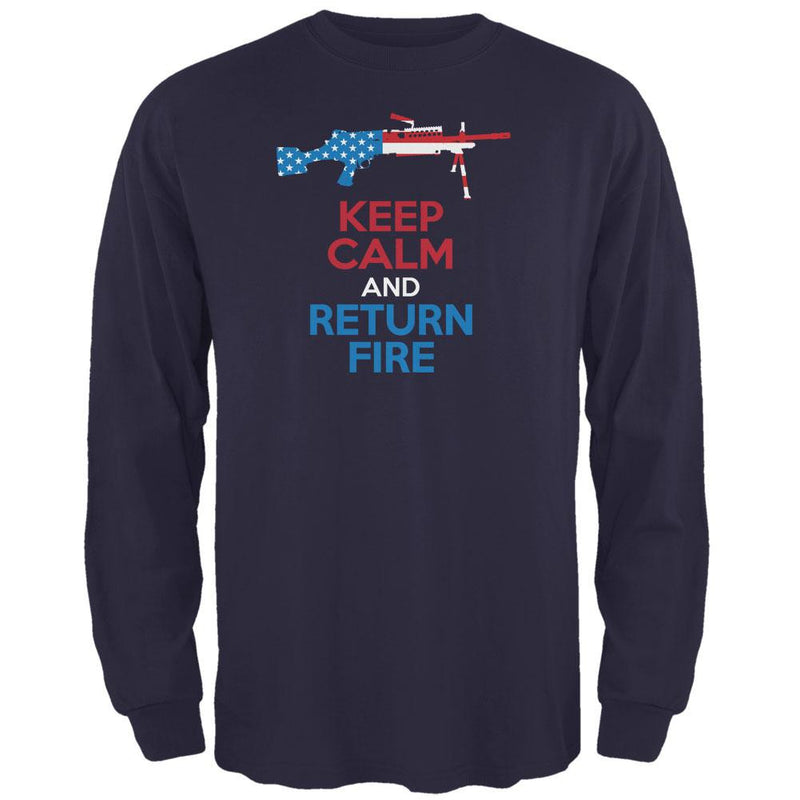 Keep Calm and Return Fire SAW Black Adult Long Sleeve T-Shirt Men's Long Sleeves Old Glory   