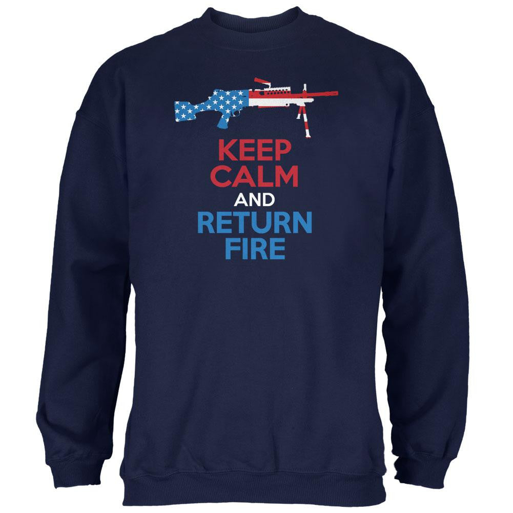 Keep Calm and Return Fire SAW Navy Adult Sweatshirt Men's Sweatshirts Old Glory 2XL Blue 