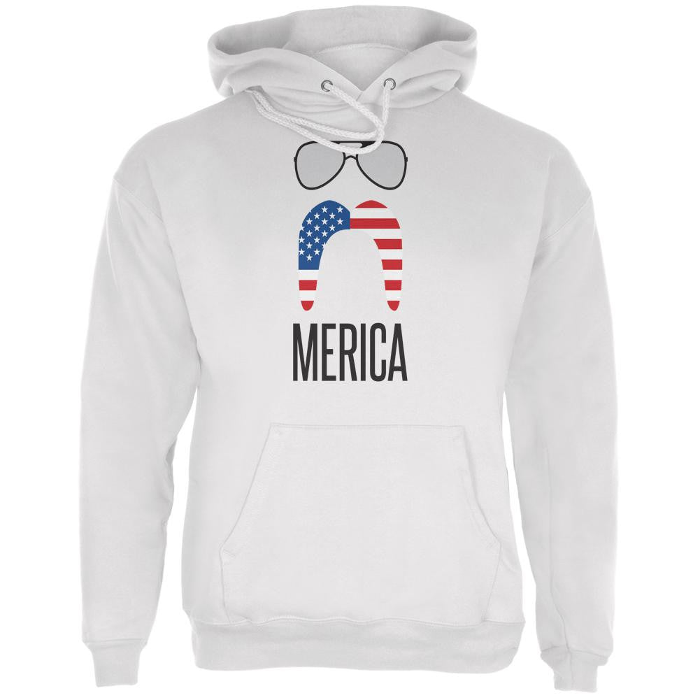 4th of July Merica Sunglasses and Mustache White Adult Hoodie Men's Hoodies Old Glory LG White