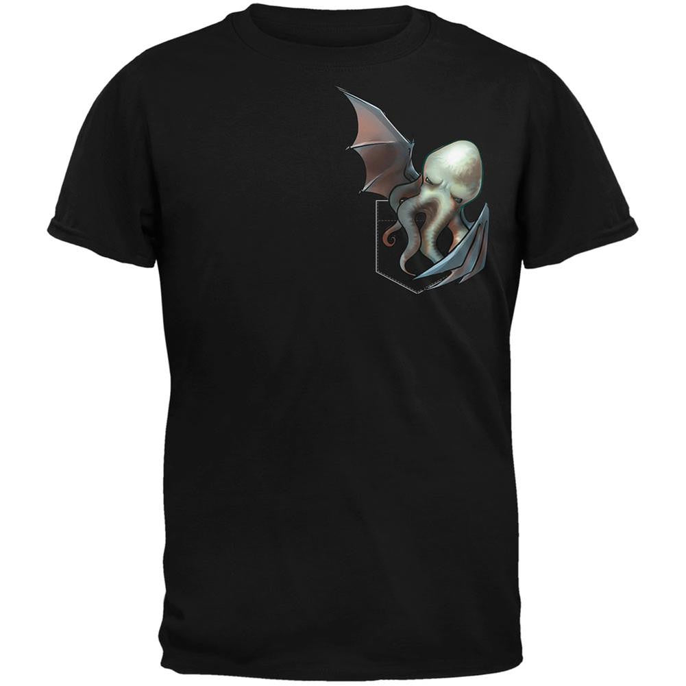 Pocket Halloween Horror Cthulhu Black Adult T-Shirt Men's T-Shirts Old Glory 2XL Black 