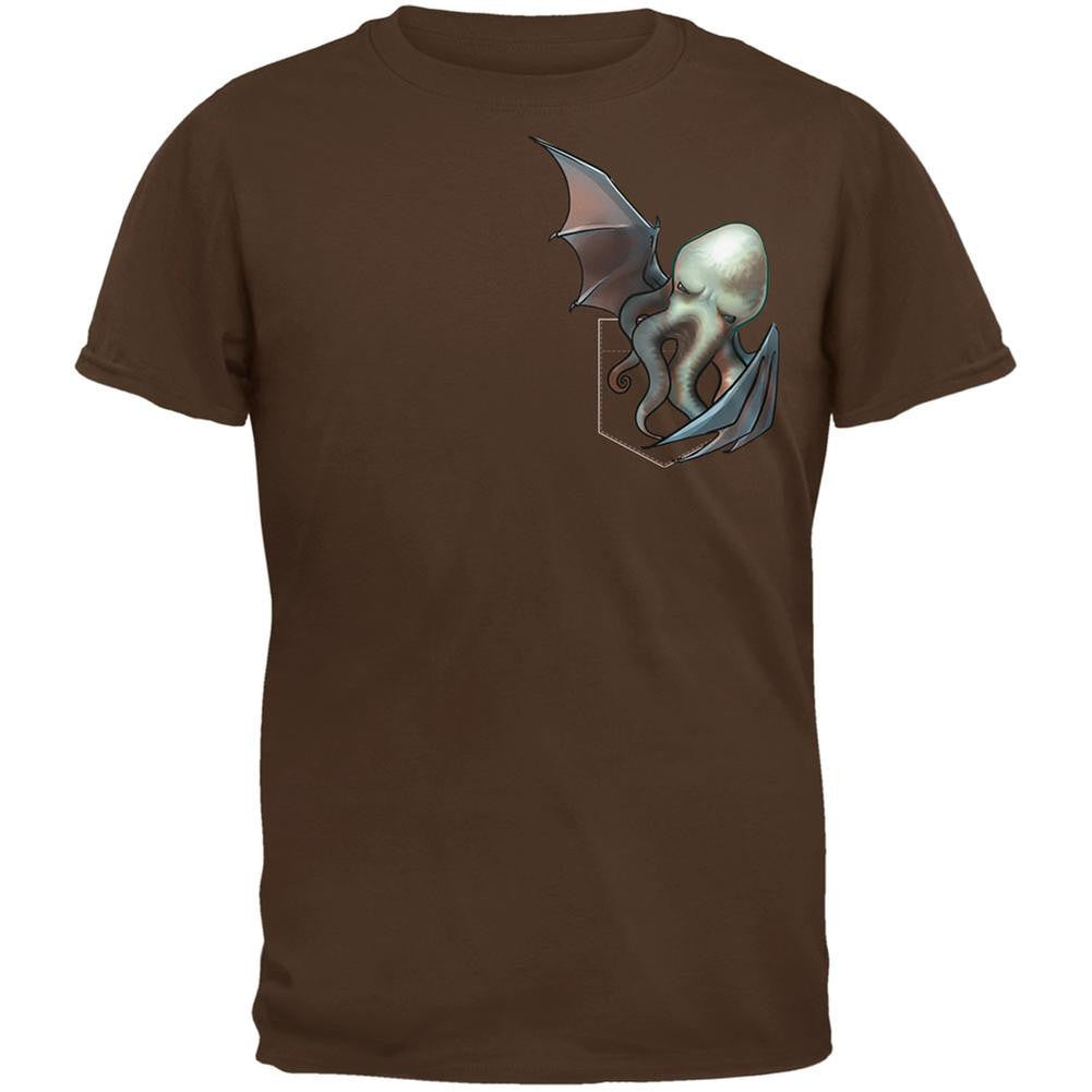 Pocket Halloween Horror Cthulhu Brown Adult T-Shirt Men's T-Shirts Old Glory 2XL Brown 