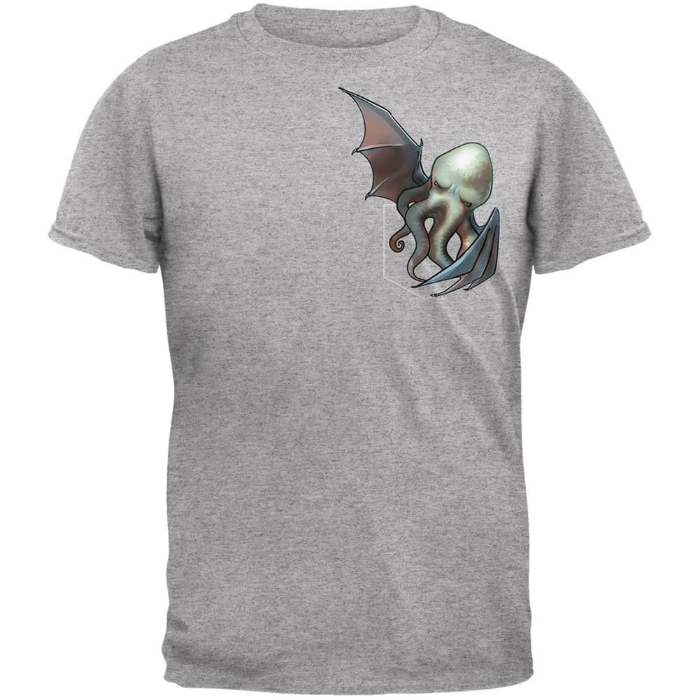 Pocket Halloween Horror Cthulhu Heather Grey Adult T-Shirt Men's T-Shirts Old Glory 2XL Grey 