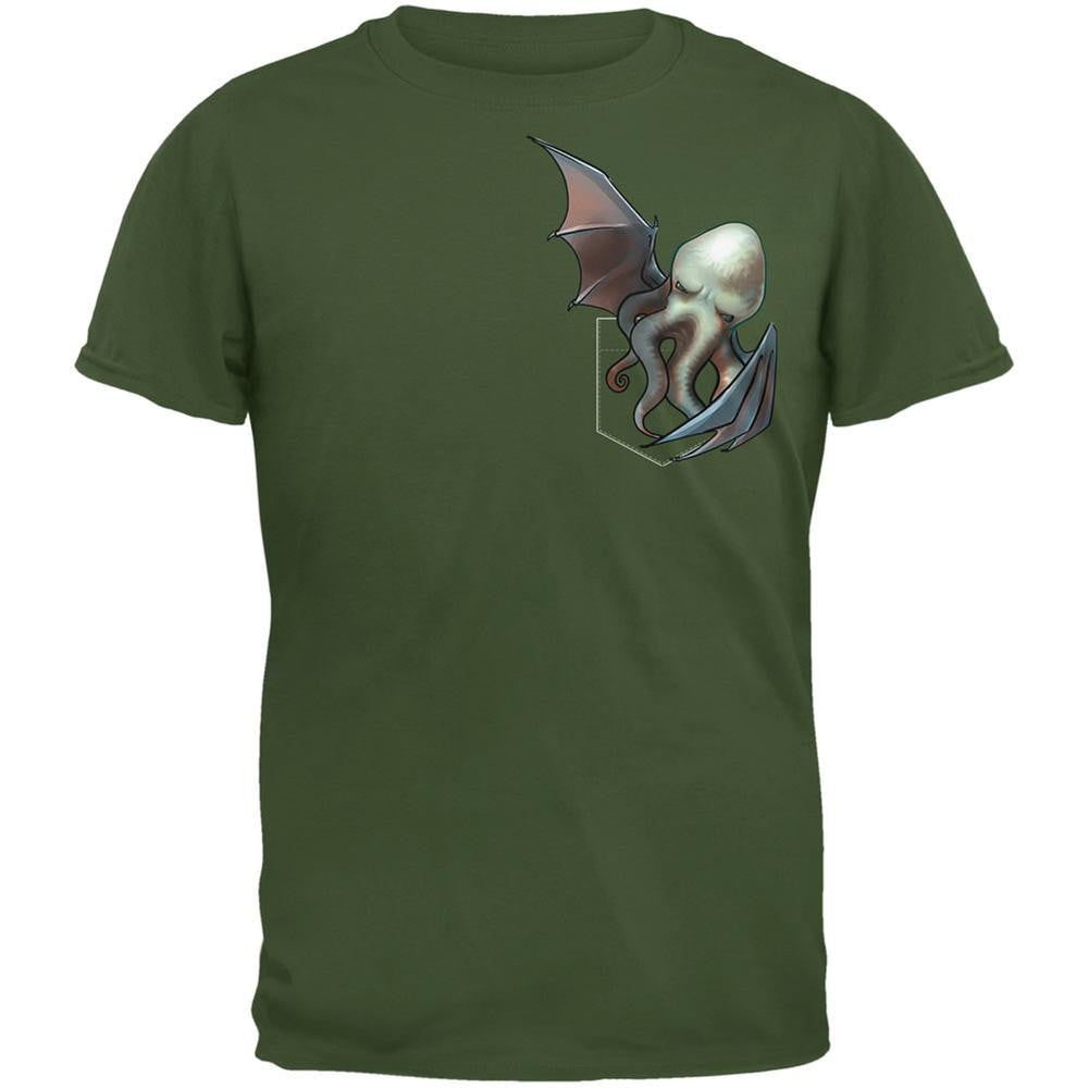 Pocket Halloween Horror Cthulhu Military Green Adult T-Shirt Men's T-Shirts Old Glory 2XL Green 