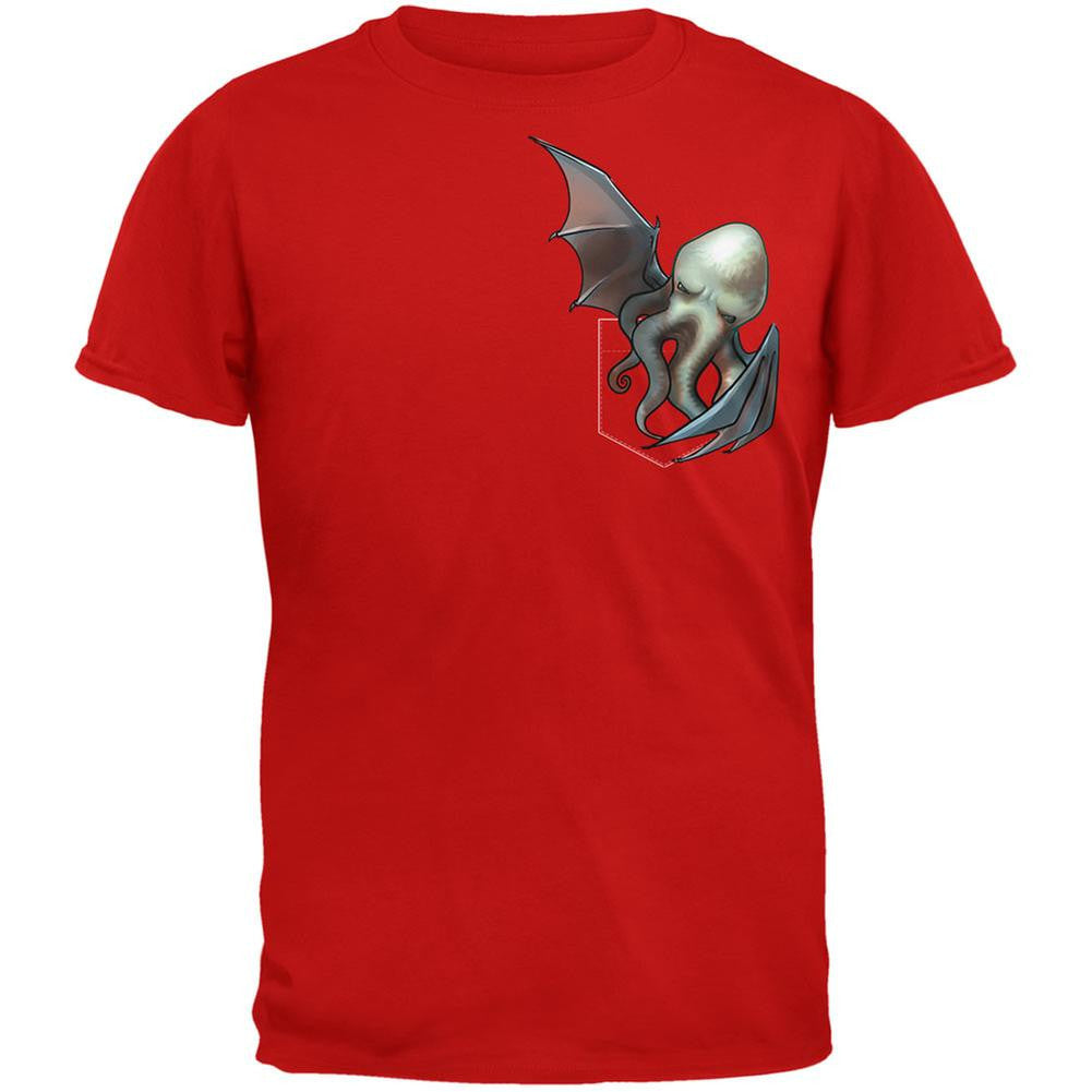 Pocket Halloween Horror Cthulhu Red Adult T-Shirt Men's T-Shirts Old Glory 2XL Red 