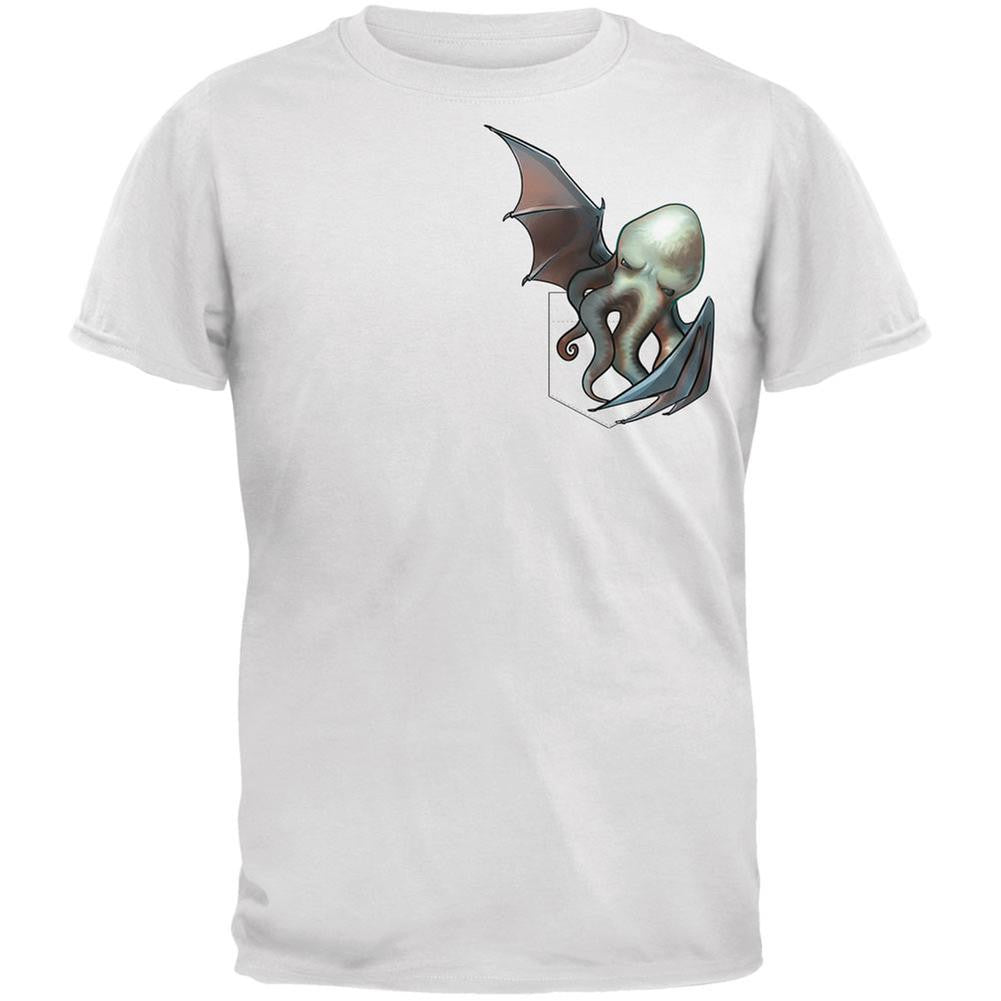 Pocket Halloween Horror Cthulhu White Adult T-Shirt Men's T-Shirts Old Glory 2XL White 