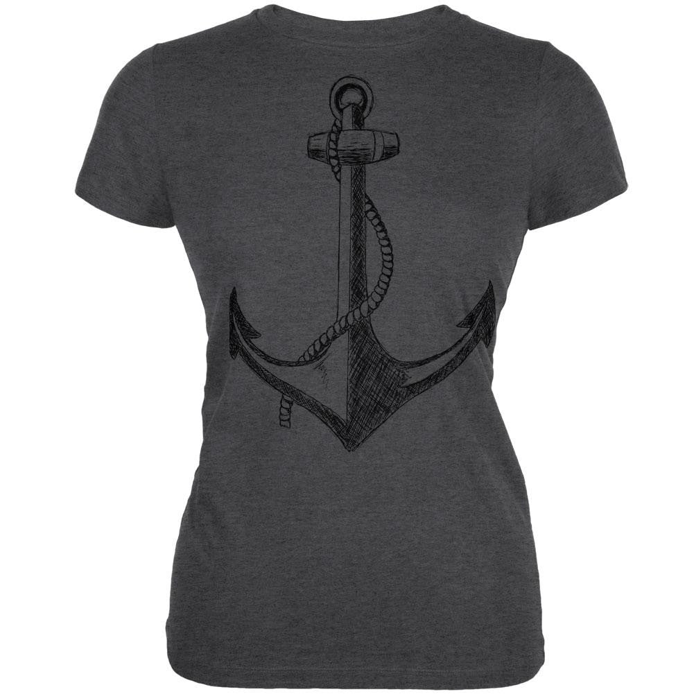 Summer Anchor Dark Heather Juniors Soft T-Shirt Juniors T-Shirts Old Glory 2XL Grey 