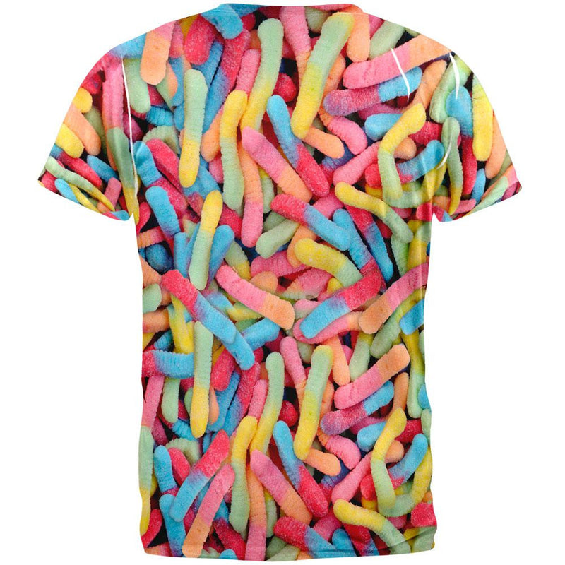 Halloween Sour Gummy Worms All Over Adult T-Shirt Men's T-Shirts Old Glory   