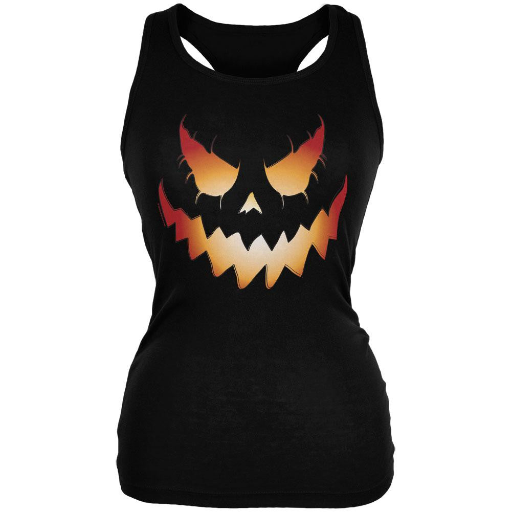 Halloween Costume Evil Jack-O-Lantern Pumpkin Juniors Soft Racerback Tank Top Juniors Tank Tops Old Glory SM  