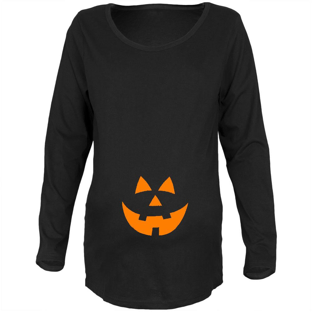 Halloween Belly Jack-O-Lantern Orange Glow Black Maternity Soft Long Sleeve T-Shirt Maternity Long Sleeve T-Shirts Old Glory   