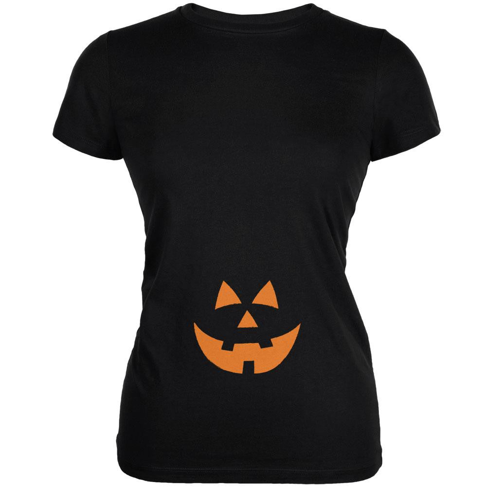 Halloween Belly Jack-O-Lantern Orange Glow Black Juniors Soft T-Shirt Juniors T-Shirts Old Glory   