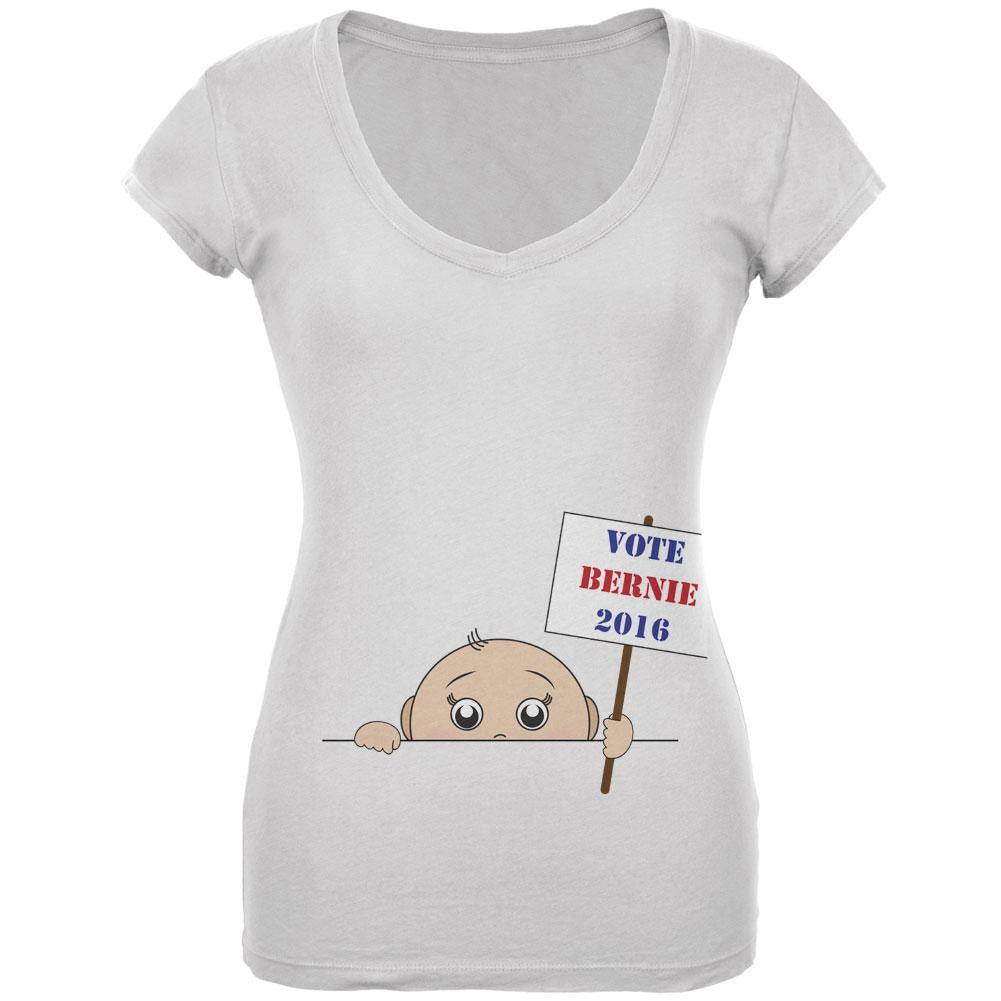 Election 2016 Peeking Baby Boy Bernie Sanders White Juniors V-Neck T-Shirt Juniors V-Neck T-Shirts Old Glory LG White 