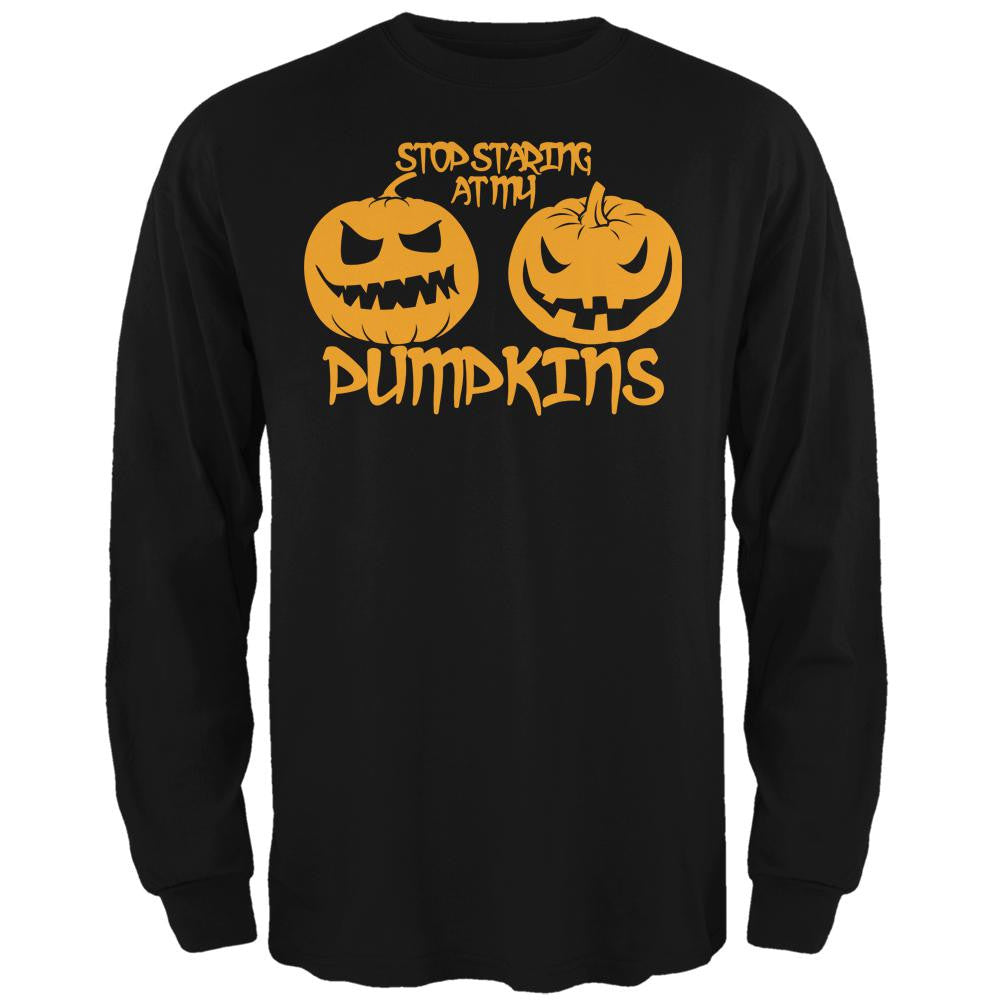 Halloween Staring at my Pumpkins Black Adult Long Sleeve T-Shirt Men's Long Sleeves Old Glory 2XL Black 