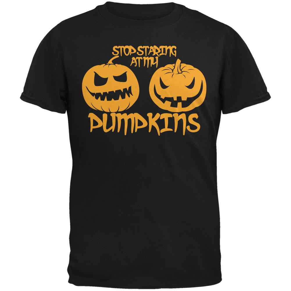 Halloween Staring at my Pumpkins Black Adult T-Shirt Men's T-Shirts Old Glory SM  