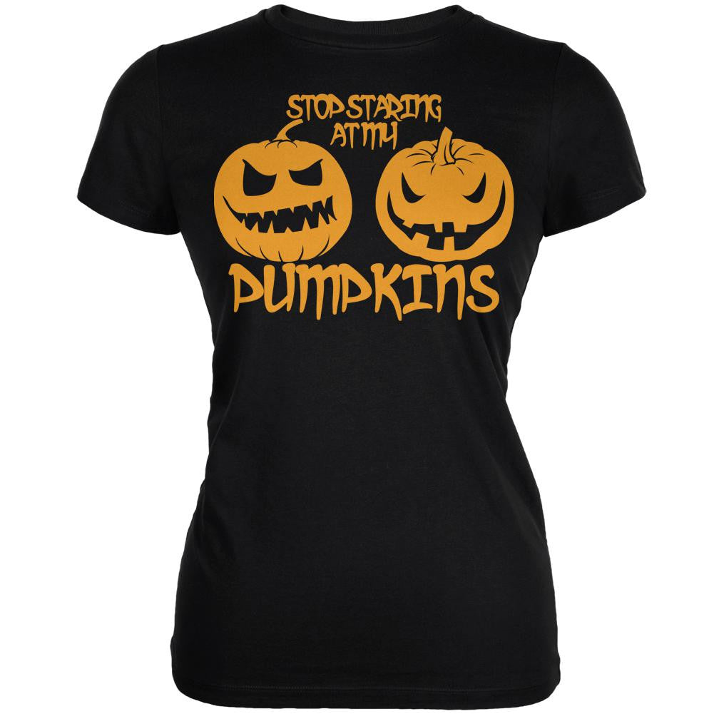 Halloween Staring at my Pumpkins Black Juniors Soft T-Shirt Juniors T-Shirts Old Glory 2XL Black 